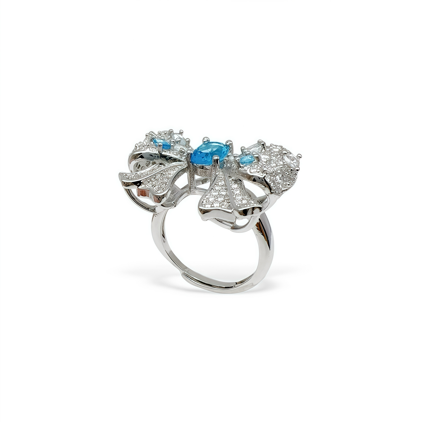 Aquamarine Topaz Butterfly Full Pavé Ring