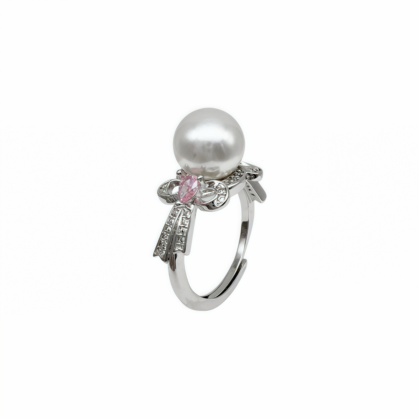 South Sea White Pearl & Pink Zircon Teardrop Ring
