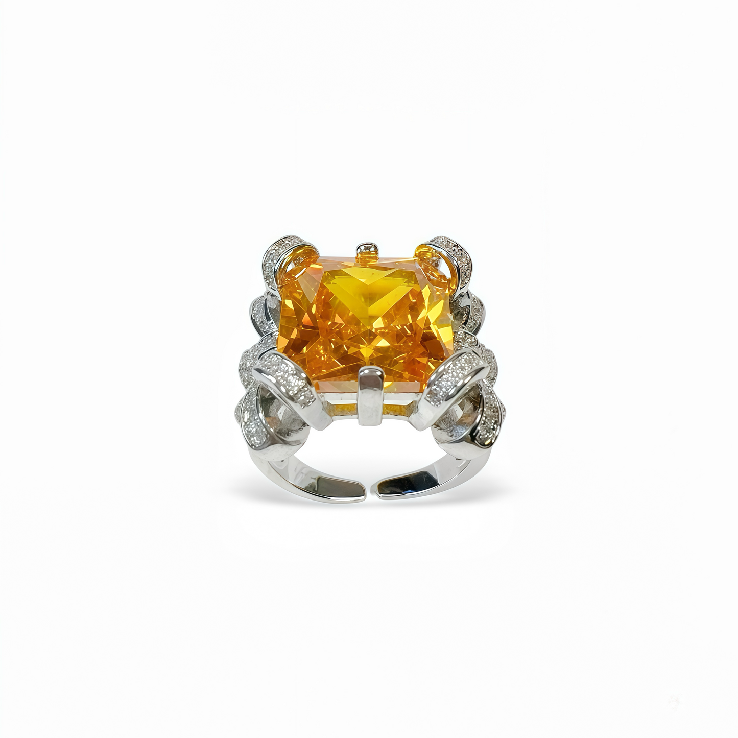 Amber Cushion-Cut Ribbon Ring