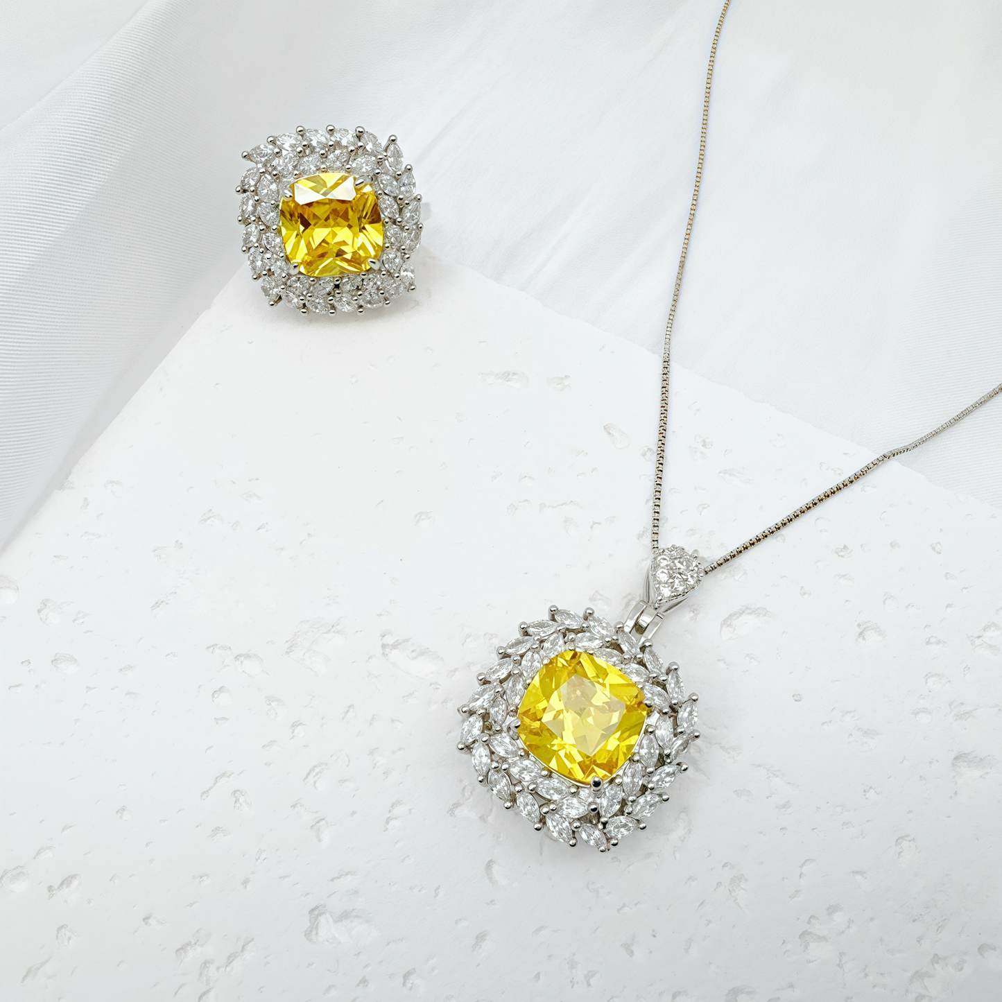 Radiant Yellow Cushion-Cut Zircon Pendant Necklace