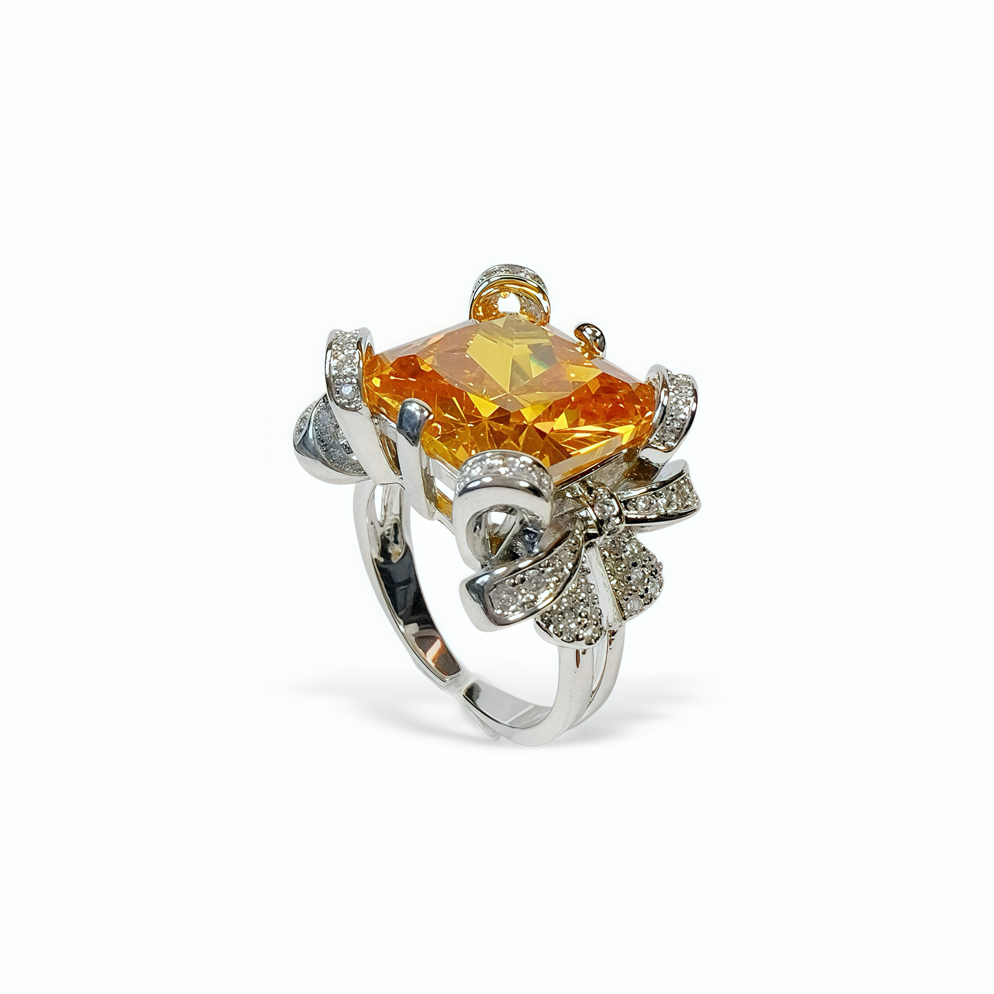 Amber Cushion-Cut Ribbon Ring