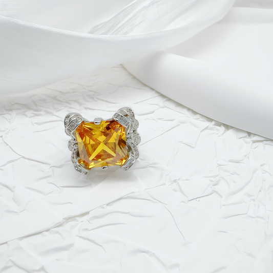 Amber Cushion-Cut Ribbon Ring