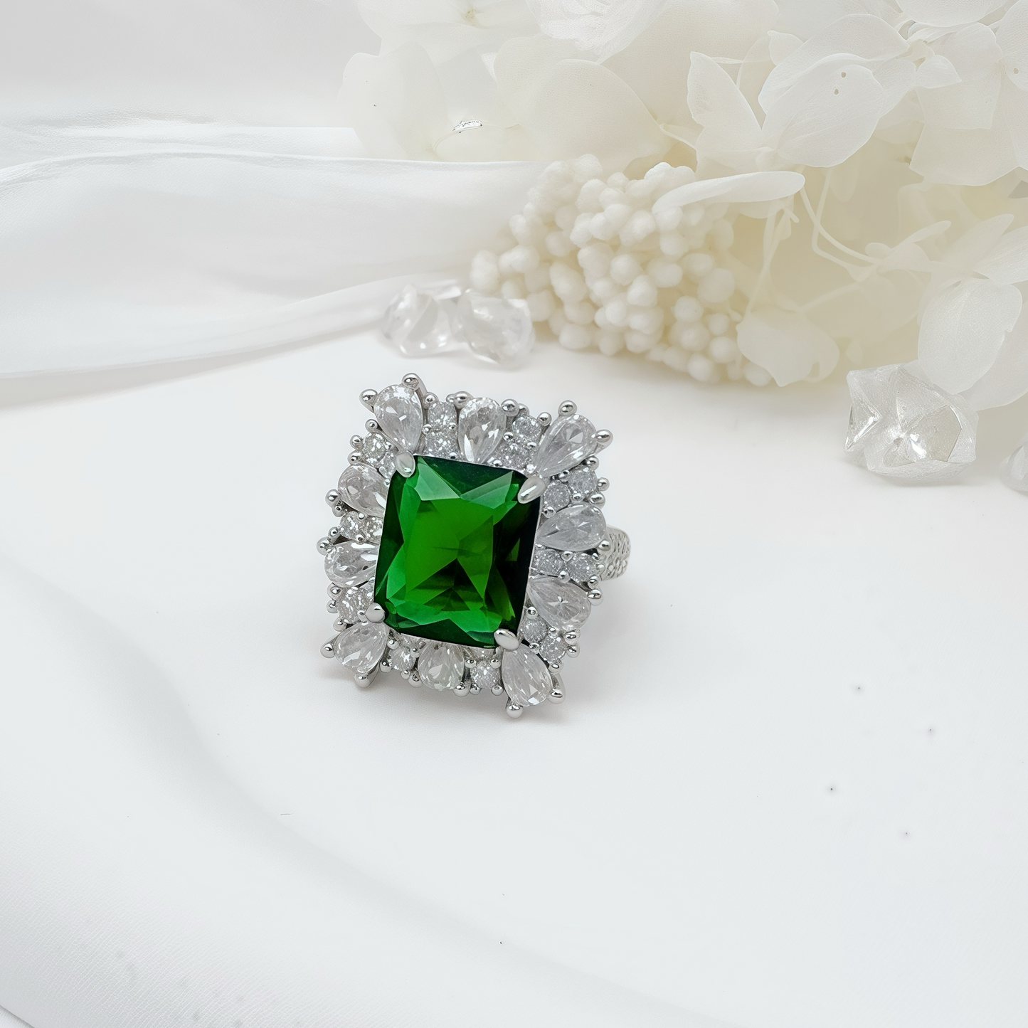 Regal Emerald Halo Ring