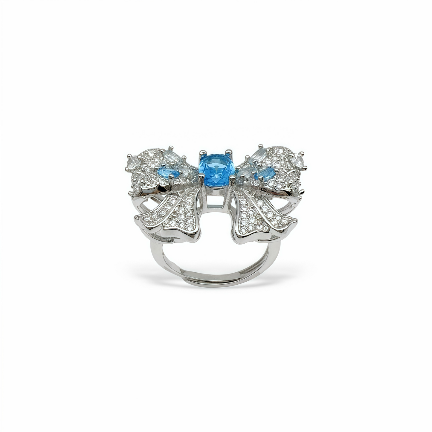 Aquamarine Topaz Butterfly Full Pavé Ring