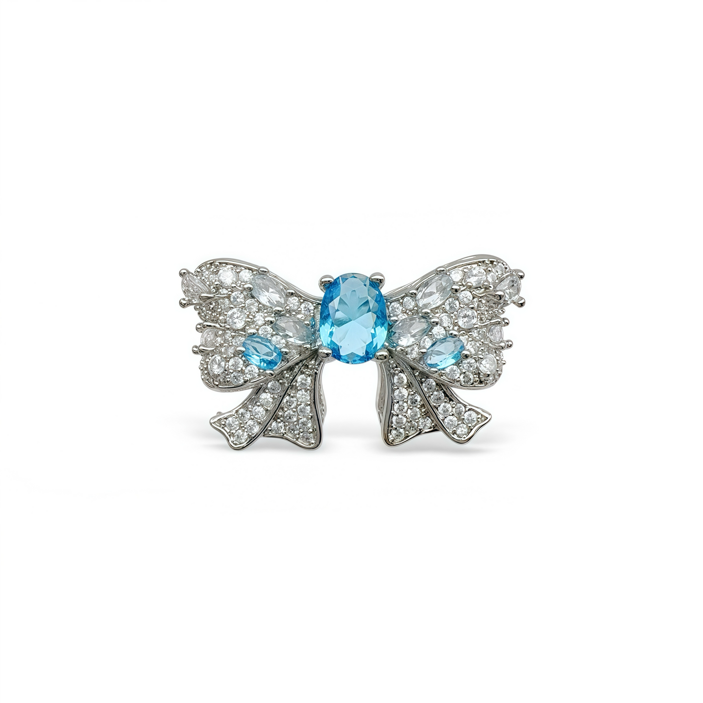 Aquamarine Topaz Butterfly Full Pavé Ring