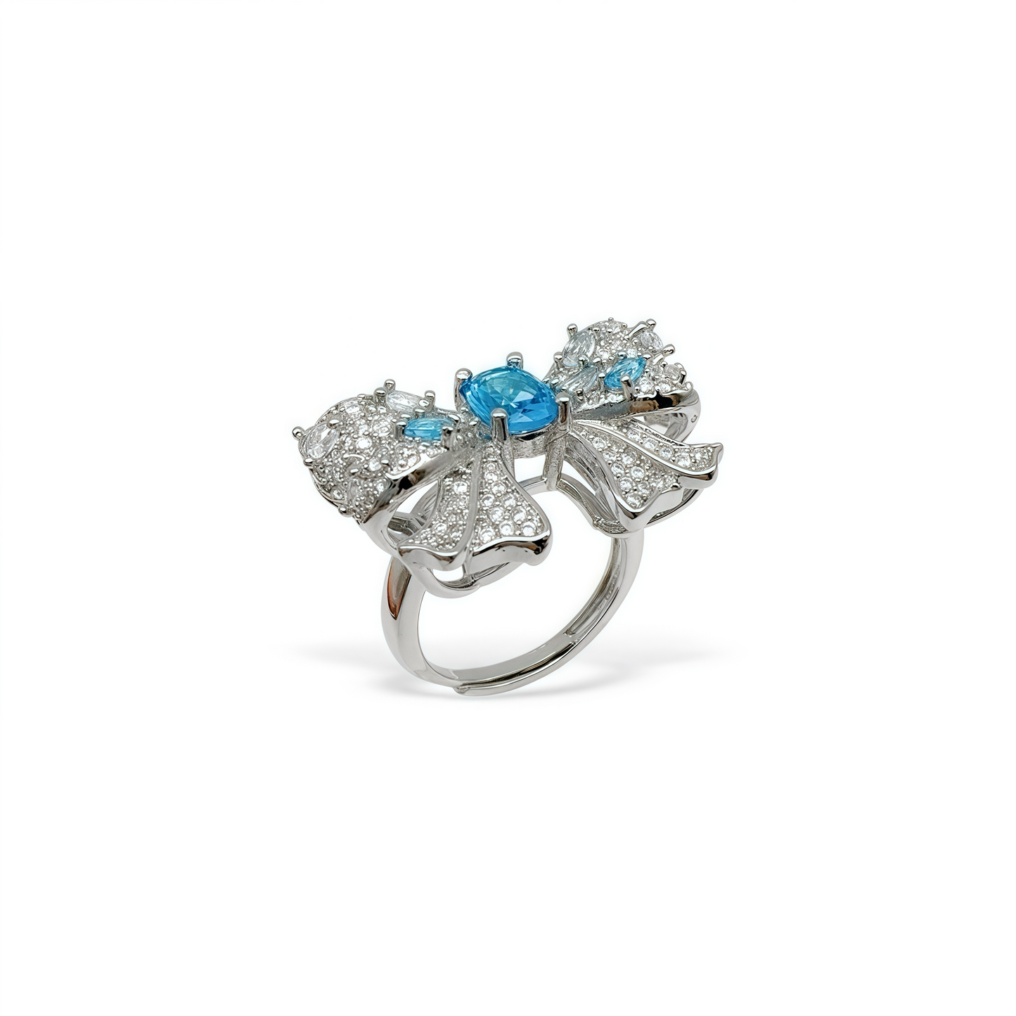 Aquamarine Topaz Butterfly Full Pavé Ring