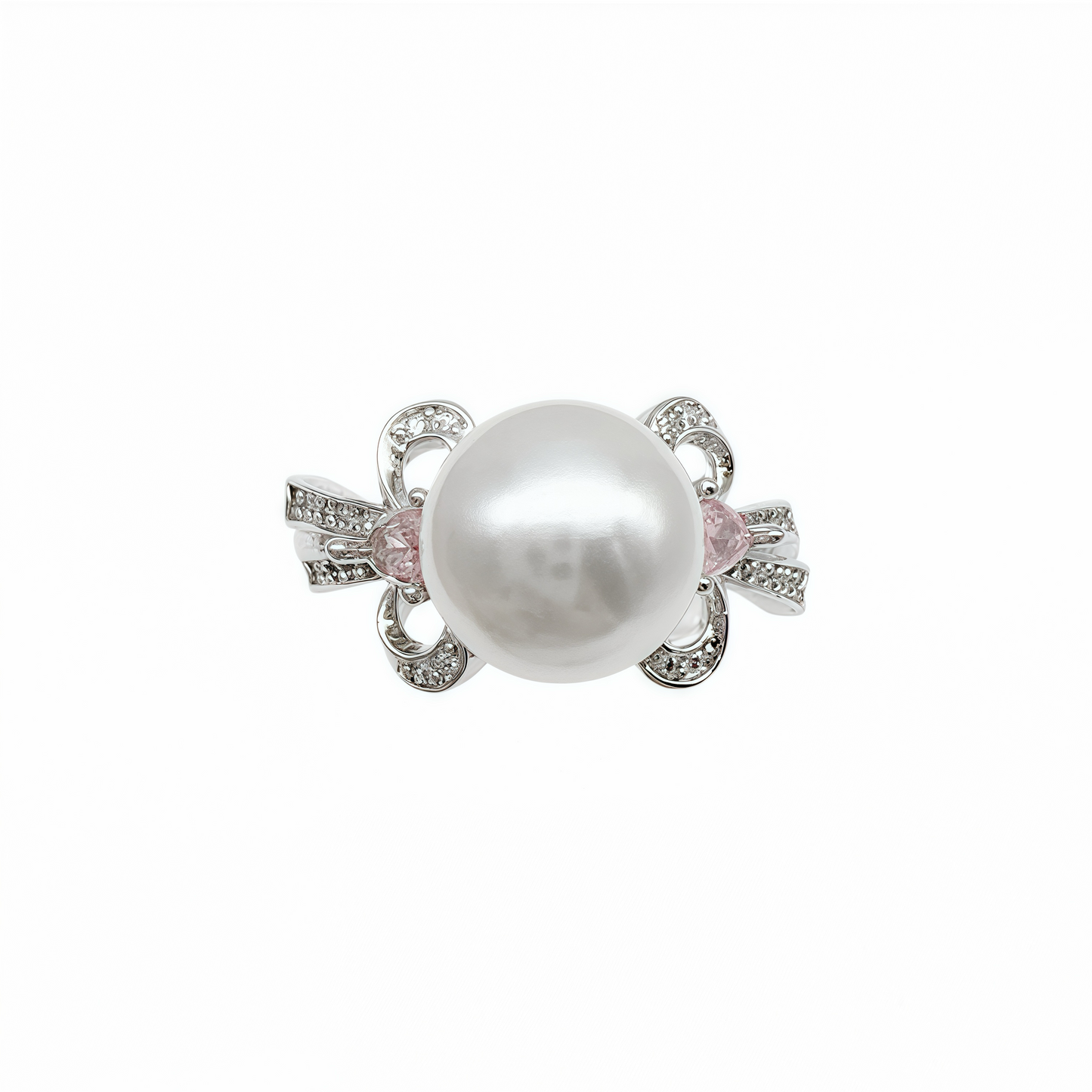 South Sea White Pearl & Pink Zircon Teardrop Ring