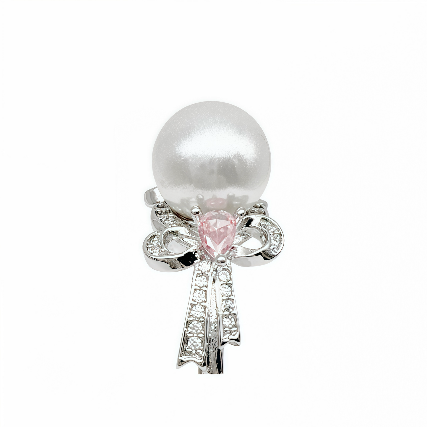 South Sea White Pearl & Pink Zircon Teardrop Ring