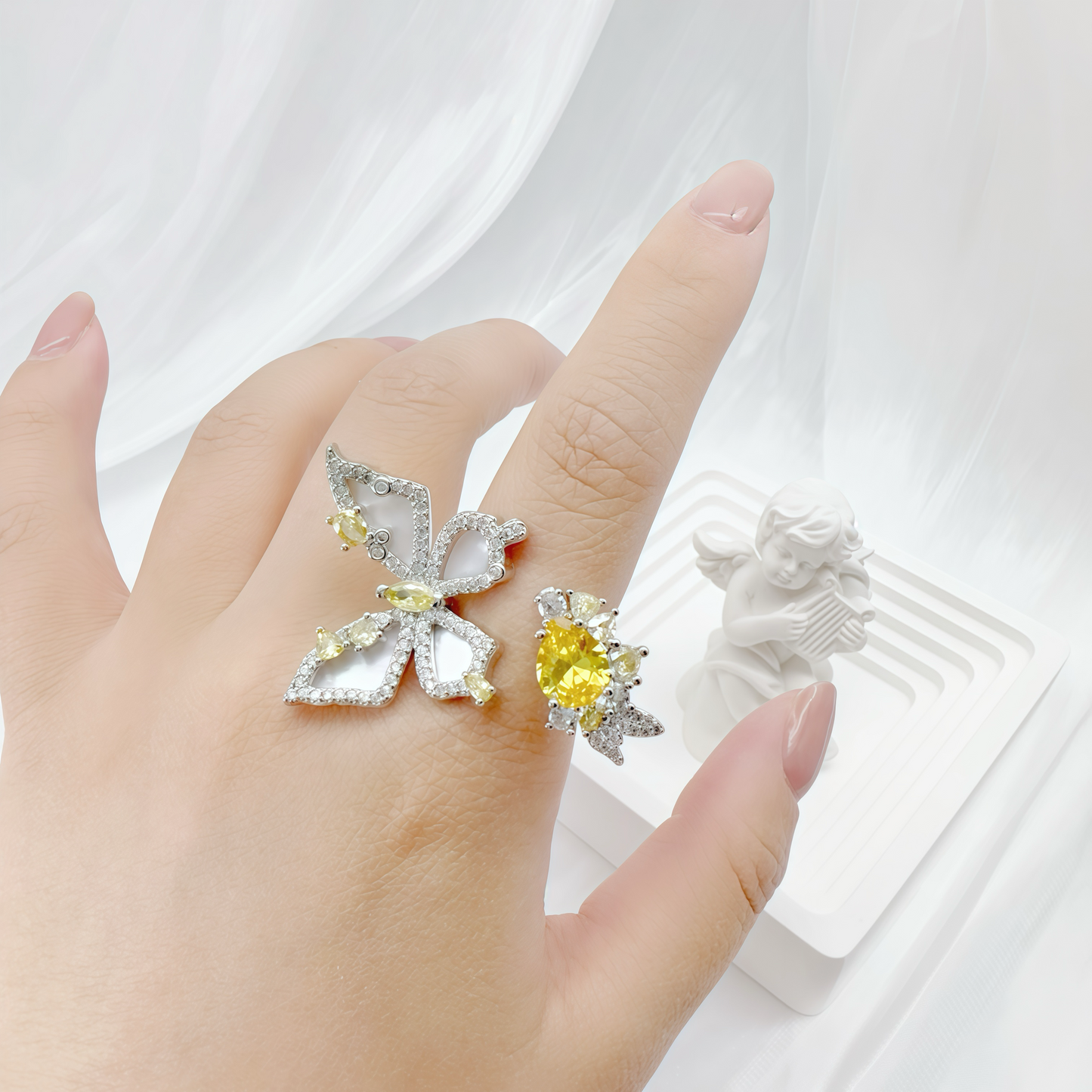Fancy Intense Yellow  Butterfly Wing Ring