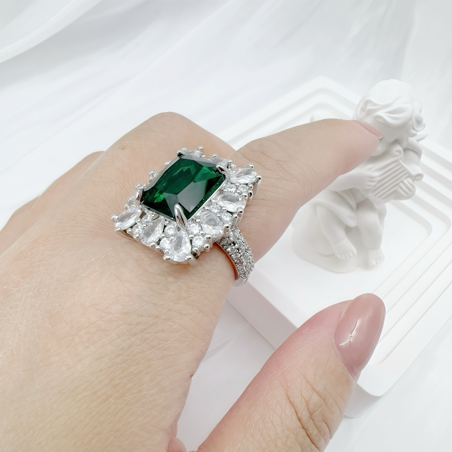 Regal Emerald Halo Ring