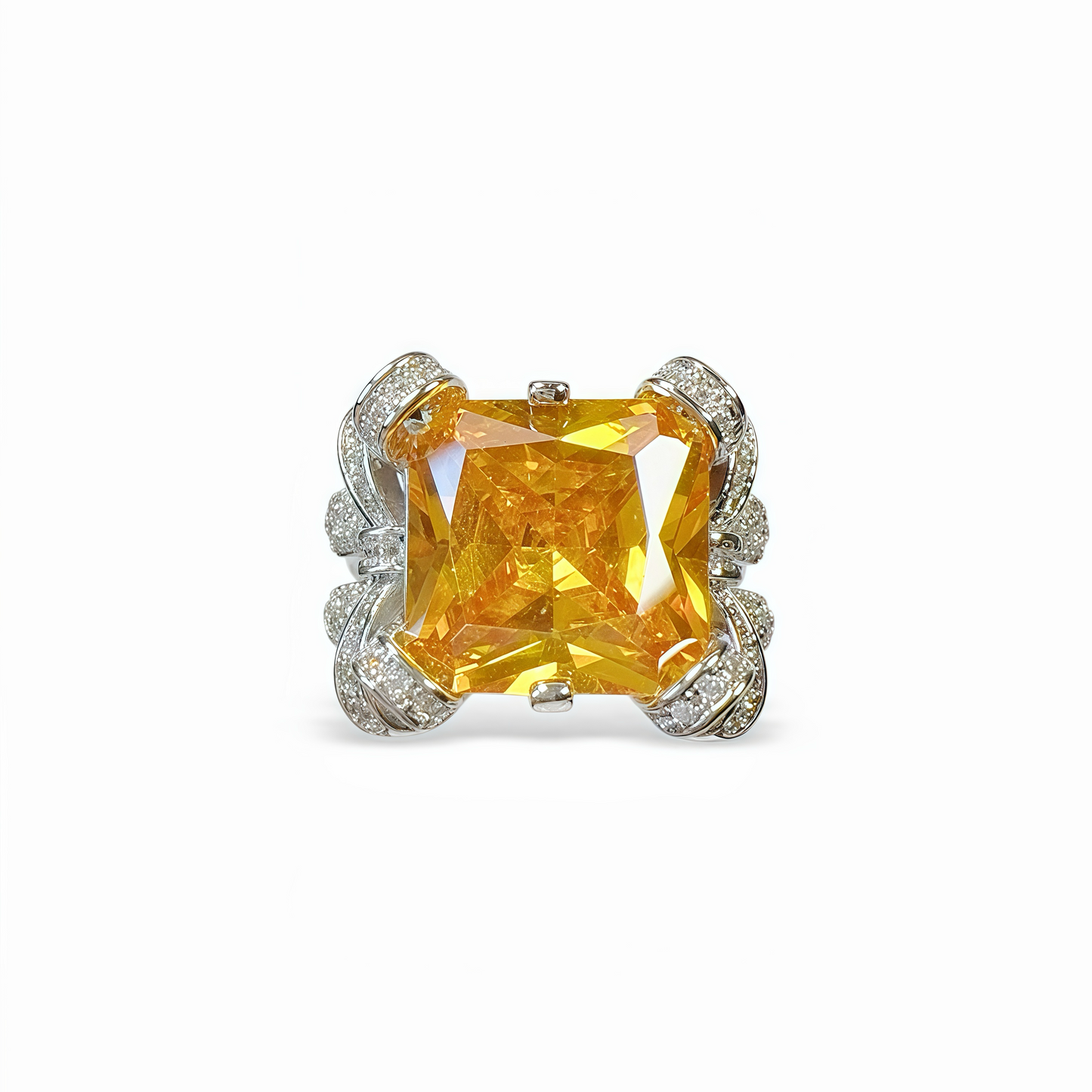 Amber Cushion-Cut Ribbon Ring