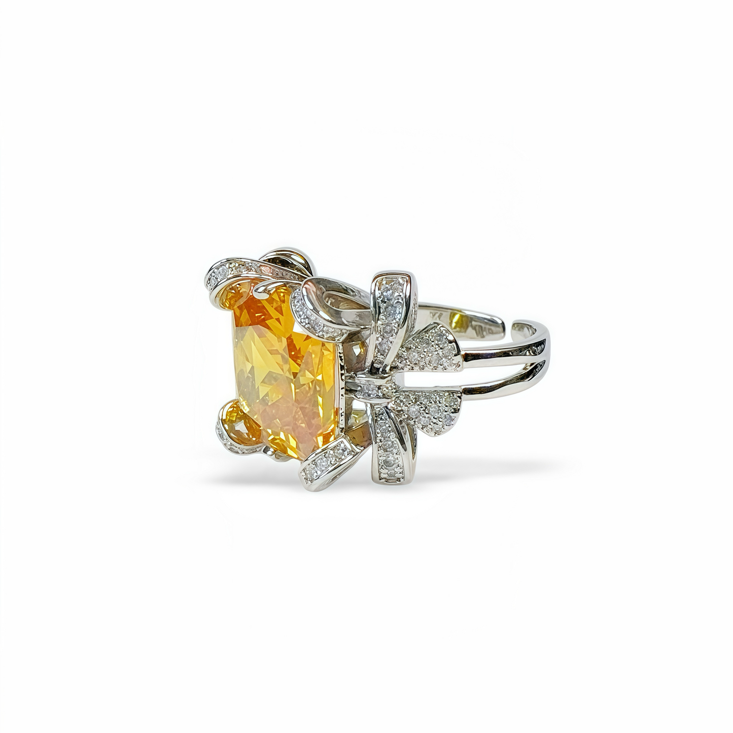 Amber Cushion-Cut Ribbon Ring